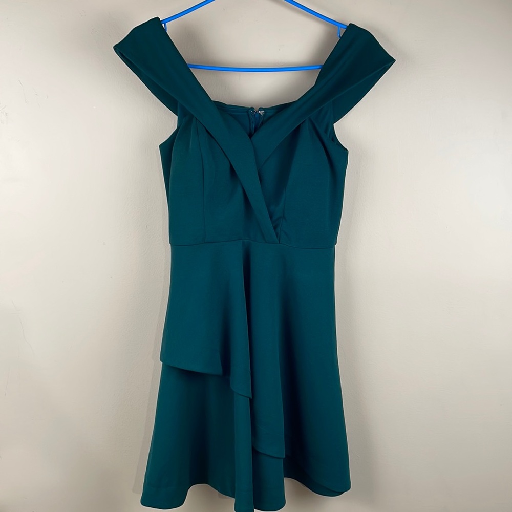 Pine green off the shoulder dress